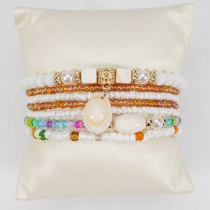Nouveau Bracelet bohème à la mode coquille pendentif perles perles de riz 7 pièces Bracelets élastiques ensemble bijoux en gros pour femmes Bracelets - Product Image 4