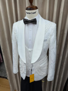 Traje de novio de boda personalizado con cuentas de lujo hecho a mano, chaqueta de 3 piezas, chaleco, pantalones de talla grande, transpirable, antiarrugas - Product Image 4