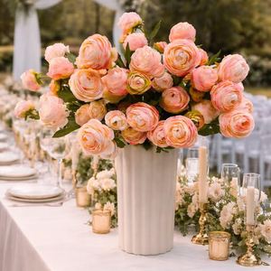 Fleurs artificielles en soie floquée de style nordique à 3 têtes, lotus et ranunculus, pour la décoration de la maison, de mariages et d'événements DIY - Product Image 6