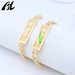 طقم أساور ذهبية L-700 بتصميم شخصيات دينية، ميدالية القديس مع رداء أخضر/وردي وهالة، مجوهرات كلاسيكية تعكس الإيمان - Product Image 4