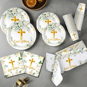 Servilletas con Estampado Cruzado para Recién Nacidos, Bautizo, Comunión, Juegos de Cubiertos Desechables para Niños, Suministros para Fiestas de Cumpleaños y Día de San Valentín - Product Image 1