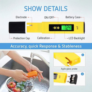 <span class=keywords><strong>pH</strong></span>-mètre portable de laboratoire de <span class=keywords><strong>chimie</strong></span> avec écran rétroéclairé, testeur numérique de <span class=keywords><strong>pH</strong></span> de l'eau étanche pour étang, piscine, aquarium - Product Image 2