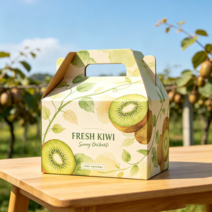 Boîte cadeau fraîcheur kiwi avec poignée, boîte à pignon imperméable anti-écrasement à impression numérique pour livraison directe de la ferme, logo personnalisé faible MOQ - Product Image 1
