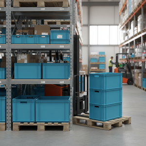 KT 4633 Euronorm Heavy Duty Industrial Plastic Container Solid <b>Box</b> Style Stackable <b>Crate</b> - Product Image 3