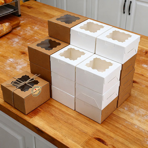 Caja de Regalo para Postres de Cartulina Blanca de 4x4x2.5 Pulgadas con Ventana, Caja para Pasteles Pequeños, Galletas, Envío Resistente - Product Image 1