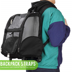 Airline Approved Cat and Dog Travel Stroller Mesh Breathable Roll <strong>Wheels</strong> Pet Carrier <strong>Backpack</strong> with Animal Pattern - Product Image 4
