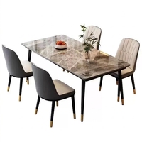 Ensemble de table à manger rectangulaire en pierre frittée, plateau en pierre de 12 mm, structure en acier au carbone, chaises en cuir souple, meubles de salle à manger pour la maison et l'appartement