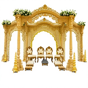 Traditional Gujarati <b>Wedding</b> Peacock Wooden Mandaps Gujarati Vivah Wooden Mandap Design Traditional Hindu Ceremony Mandap <b>Props</b> - Product Image 1