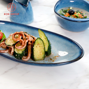 Ensemble d'assiettes ovales en céramique bleue <span class=keywords><strong>Vaisselle</strong></span> polyvalente pour le <span class=keywords><strong>service</strong></span> de fruits de mer de restaurant, plats d'apéritif à la maison, événements de restauration - Product Image 3