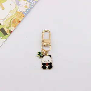 Custom Cute Giant Panda Keychain Metal Zinc Alloy Keychain With Bamboo Flower