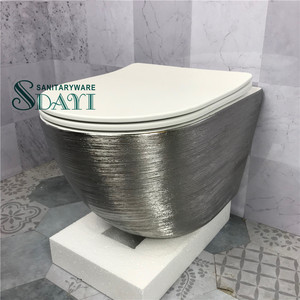 SDAYI <span class=keywords><strong>di</strong></span> lusso moderno modello <span class=keywords><strong>di</strong></span> <span class=keywords><strong>disegno</strong></span> rame rosa placcato oro Color argento arte opaca senza montatura da parete appeso in ceramica WC montato - Product Image 4