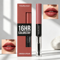 Gloss à lèvres longue tenue double embout avec logo personnalisé, finition brillante, haute pigmentation, hydratant, maquillage pour les lèvres en marque privée