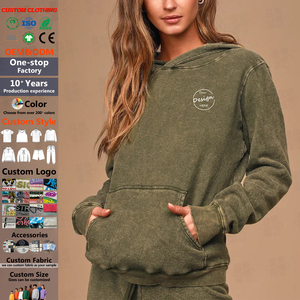 Wholesale High Quality Hooded Pullover Custom Embroidery Screen Print Logo Heavyweight Acid Wash Women Vintage Graphic Hoodie - Product Image 1