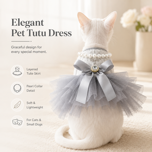 Robe élégante grise pour chat, style princesse de luxe avec perles, jupe tutu en dentelle et tulle pour l'été, pour chats et petits chiens, tenue de fête d'anniversaire - Product Image 1