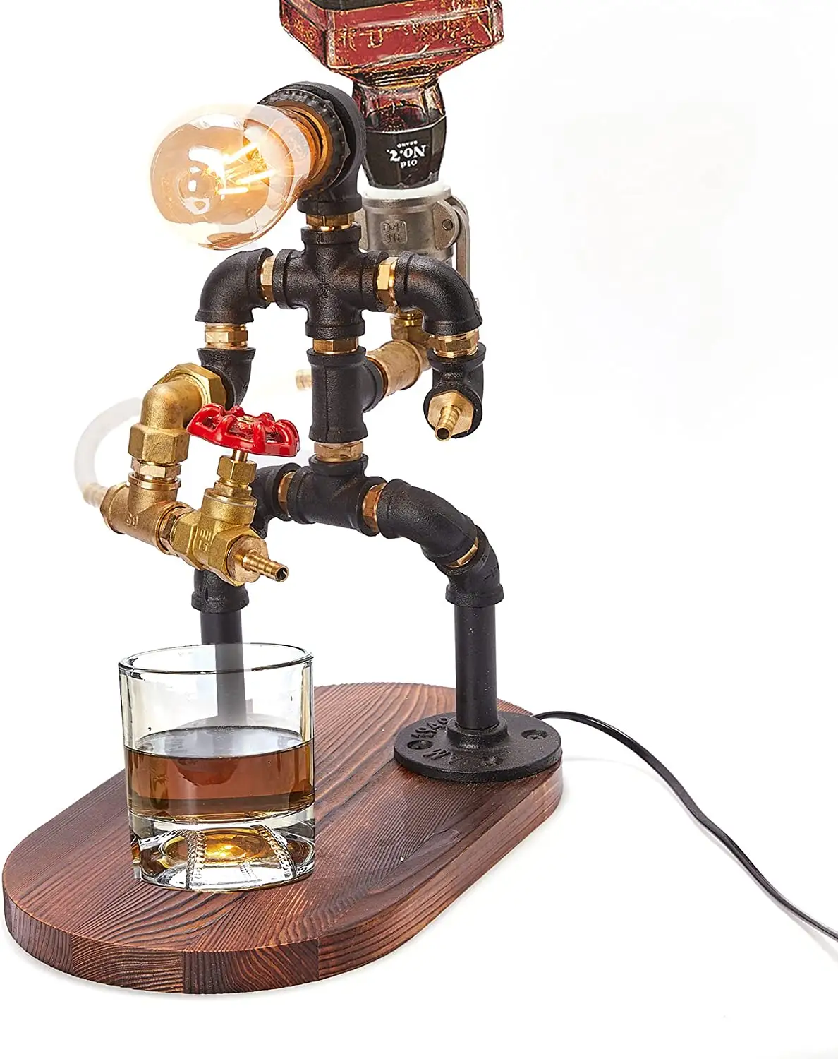 Lampada da tavolo industriale con base in legno, decorazione robot per pipa da pompiere, home bar restaurant cafe art party,man cave, regali rustici per lui