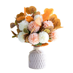 Fleurs artificielles Kch, bouquet de chrysanthèmes en soie, 10 cm de haut, pour la décoration de la maison et des mariages - Product Image 5