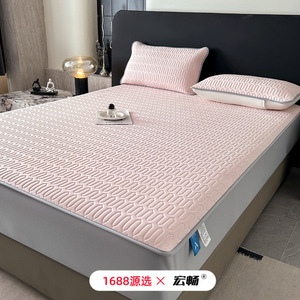 Hongchang Ice Silk Fitted <b>Sheet</b> Mat 1.2m 1.5m 1.8m 2.0m Breathable Summer <b>Bedding</b> Set for Adults Modern Style - Product Image 1