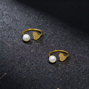 10762 DIY <b>Pearl</b> Accessories S925 Silver <b>Ring</b> Stand with 7-8mm Round Beads Fashion Edition Silver Jewelry with Shell Inlay - Product Image 3