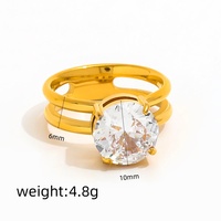Fenny 18K Plaqué Or En Gros Étanche Mode Grand Zircon Rond Double Couche En Acier Inoxydable Bague Tendance pour les Femmes