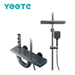 YEETE Système de Douche Pluie Haute Pression, Massage Jet Doux, 4 Modes, Thermostatique, en Laiton Massif, avec Cartouche Céramique, Montage Mural - Product Image 1