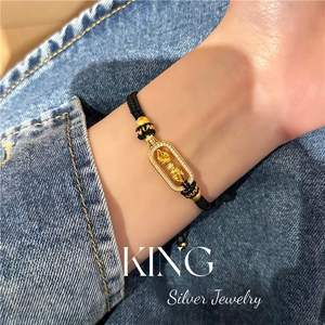 Pulsera de Plata S925 con Cierre en Forma de Candado, Chapada en Oro, Diseño de Cuerda Trenzada, Joyería Unisex para Regalo - Product Image 4