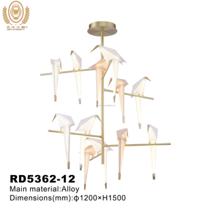 Suspension contemporaine 12 pigeons/colombes avec lumières LED et lustre en laiton et acrylique pour salle à manger - Product Image 1