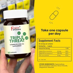 Complément personnalisé Triple Action Vitamine D3 Zinc K2 – 30 Capsules – Soutient la Santé Immunitaire - Product Image 3