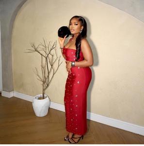 Vestido Vintage Antiestático <span class=keywords><strong>Elegante</strong></span> de Estilo Europeo Americano con Hombro Descubierto, Cuello Halter, Abertura Alta y Adornos de Cuentas y Diamantes, Corte Imperio - Product Image 6