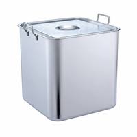 Seau de stockage alimentaire carré en acier inoxydable 304 épaissi, monobloc, avec couvercle et doubles poignées, récipient de cuisine multi-usages