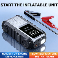 Démarreur portable 4-en-1 : booster de batterie de voiture, chargeur de batterie externe, pack de batteries au lithium, pompe à air pour pneus avec éclairage d'urgence