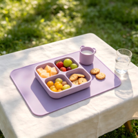 Set de table en silicone à motif moderne pour le déjeuner scolaire des tout-petits, résistant à la chaleur, antidérapant, réutilisable et compatible lave-vaisselle
