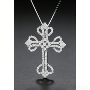 CUSTOM SILVER 10K/14K/18K GOLD PLATED LAB GROWN CVD DIAMOND CLASSIC ENGAGEMENT GIFT SWEATER <b>CHAIN</b> NECKLACE <b>CROSS</b> PENDANT - Product Image 2