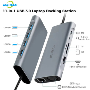 <span class=keywords><strong>RSHTECH</strong></span> 11 en 1 Hub Usb C Multiport Adaptateur HDTV 4H 30Hz 4 USB 3.0 Hub 3.5mm Aux 11 Port Dock Station pour ordinateur portable Splitter - Product Image 2