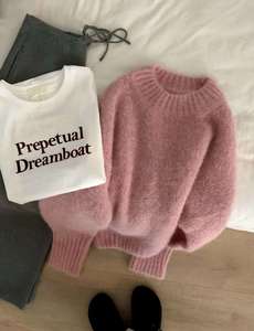 {<span class=keywords><strong>Internet</strong></span> Celebrity Hot item} alpaca เสื้อคลุมคอกลมนุ่มระบายอากาศได้ดีใหม่2025ฤดูหนาวสไตล์เกาหลีเรียบง่ายแขนยาว - Product Image 6