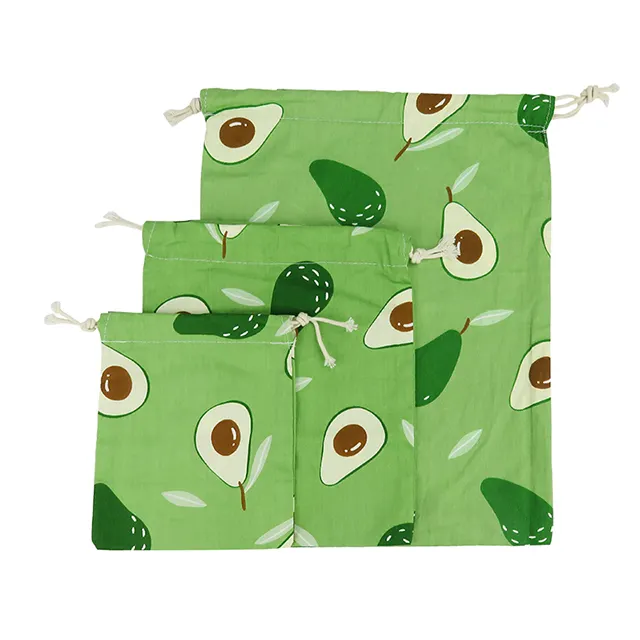 Aangepaste Stofdichte Tas Avocado Herbruikbaar Canvas Trekkoord Katoenen Tassen Met Logo