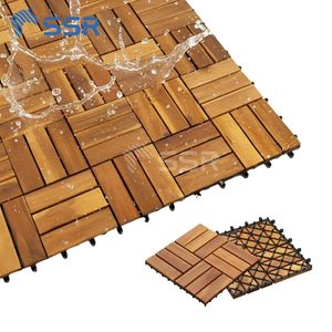 Baldosas de Madera de Acacia de 12 Listones para Terraza, Baldosas de Suelo Encajables para Exteriores, Decoración para Caminos de Balcón, Precio de Fábrica - Product Image 2