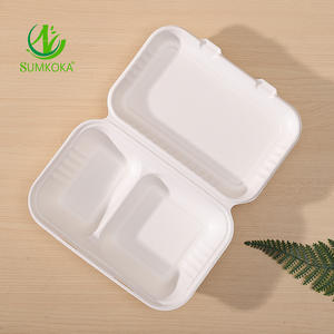 SUMKOKA, superventas, biodegradable, contenedor de embalaje de concha blanca de 9x6 pulgadas, bagazo de caña de azúcar, pulpa de papel, fiambrera para llevar - Product Image 6