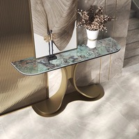 Armoire d'entrée simple moderne Table console murale en marbre de luxe italien Nouvelle table console en acier inoxydable Chinoiserie