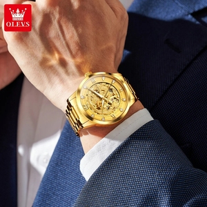 นาฬิกาข้อมือผู้ชาย OLEVS ระบบออโตเมติก ดีไซน์หรูหรา ตัวเรือนสแตนเลสแท้ ลายมังกรโปร่ง รุ่น 7027 สำหรับผู้ชาย จัดส่งแบบดรอปชิปปิ้ง - Product Image 3