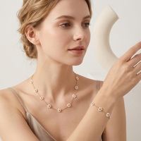Chaînes de corps, de taille et de ventre pour femmes en acier inoxydable plaqué or 18 carats avec perles d'imitation et motif floral, style délicat, collier et bracelet, bijoux