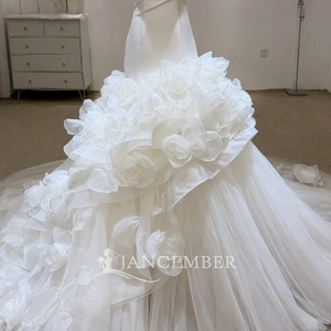 Robe de mariée sirène élégante blanche en organza à fleurs 3D avec traîne et bretelles spaghetti Lsjj161, fabrication OEM Jancember - Product Image 2