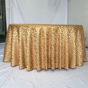 Tela decorativa redonda para mesa, tejido de poliéster dorado para boda