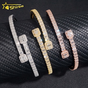 Sẵn sàng vận chuyển đồ trang sức mỹ S925 bạc mạ vàng vvs <span class=keywords><strong>Baguette</strong></span> moissanite kim cương Bangle Vòng đeo tay GRA cấp giấy chứng nhận - Product Image 4