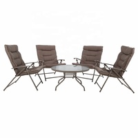Ensemble de bistrot 5 pièces, ensemble de salle à manger d'extérieur de jardin, 4 chaises pliantes rembourrées, table ronde, verre trempé de 5 mm, ensemble de loisirs