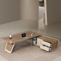Bureau de direction de luxe en forme de L, table de patron, mobilier de bureau pour manager, série complète de postes de travail avec armoire