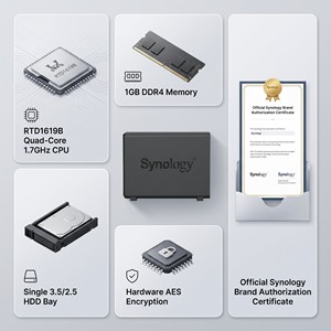 Nouveau serveur NAS Synology DiskStation DS124 1 RTD1619B Quad Core 1 Go de RAM pour le stockage et la sauvegarde de fichiers Cloud personnel et Cloud privé - Product Image 3