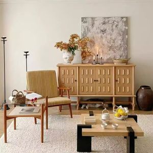 Vintage Solid Wood <b>Sideboard</b> Natural Color French Retro Style <b>Storage</b> Cabinet For Living Room Or Dining Space - Product Image 3