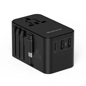 Wontravel 45W PD Tipo C Carga rápida Todo en uno Adaptador de viaje universal global con cable retráctil