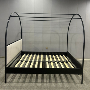 Arco moderno in metallo doppio <span class=keywords><strong>letto</strong></span> a baldacchino con <span class=keywords><strong>tessuto</strong></span> Beige imbottito, <span class=keywords><strong>testiera</strong></span> in colore Beige, <span class=keywords><strong>letto</strong></span> per adulti - Product Image 2