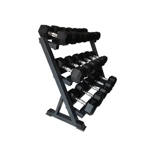 Venda direta da fábrica quente Peso livre Borracha Dumbbell Set Rack 3 Camada Ginásio Equipement Comercial Dumbbell Rack